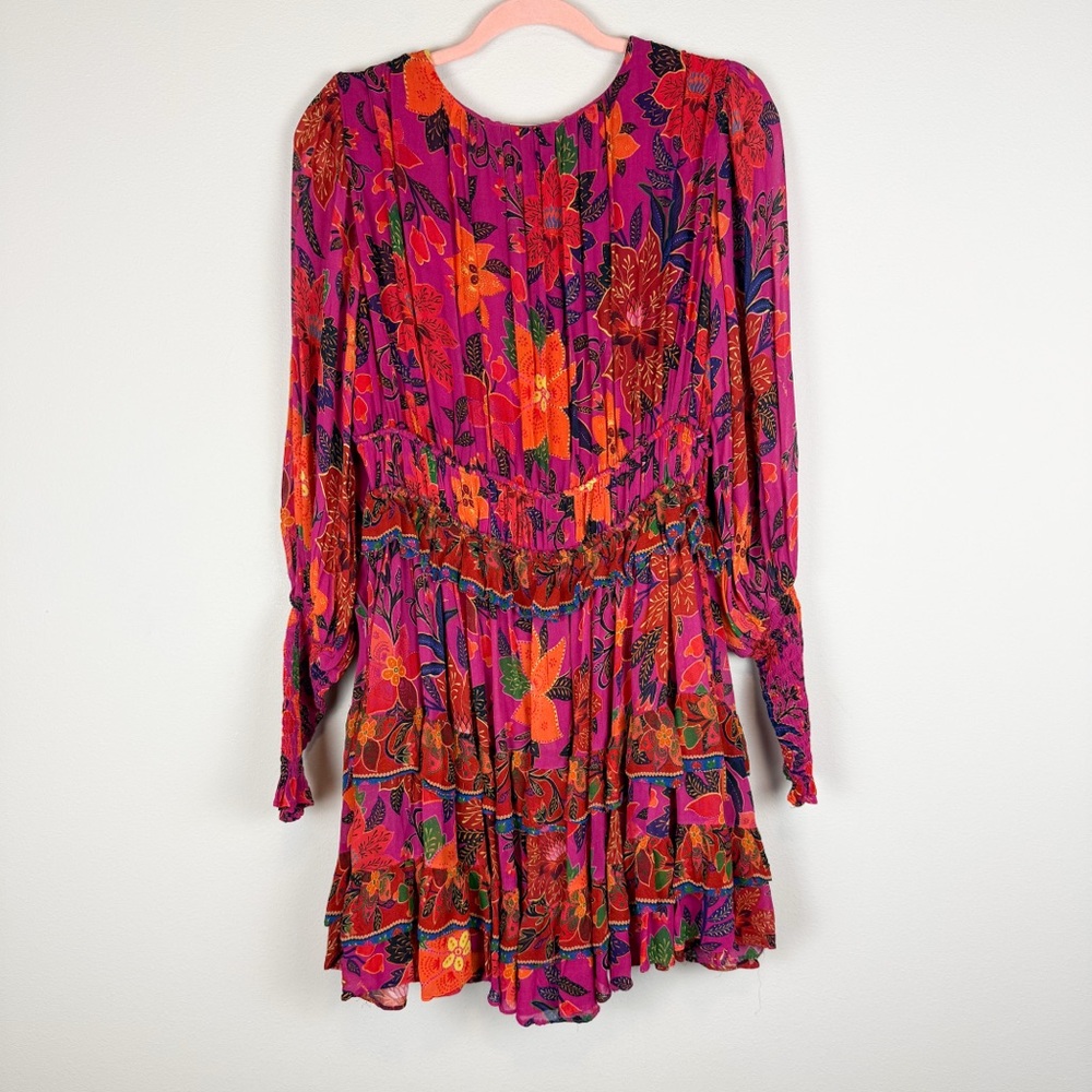 Farm Rio Tropical Tapestry Mini Dress Long Sleeve Floral Pink Size Medium - Picture 11 of 16